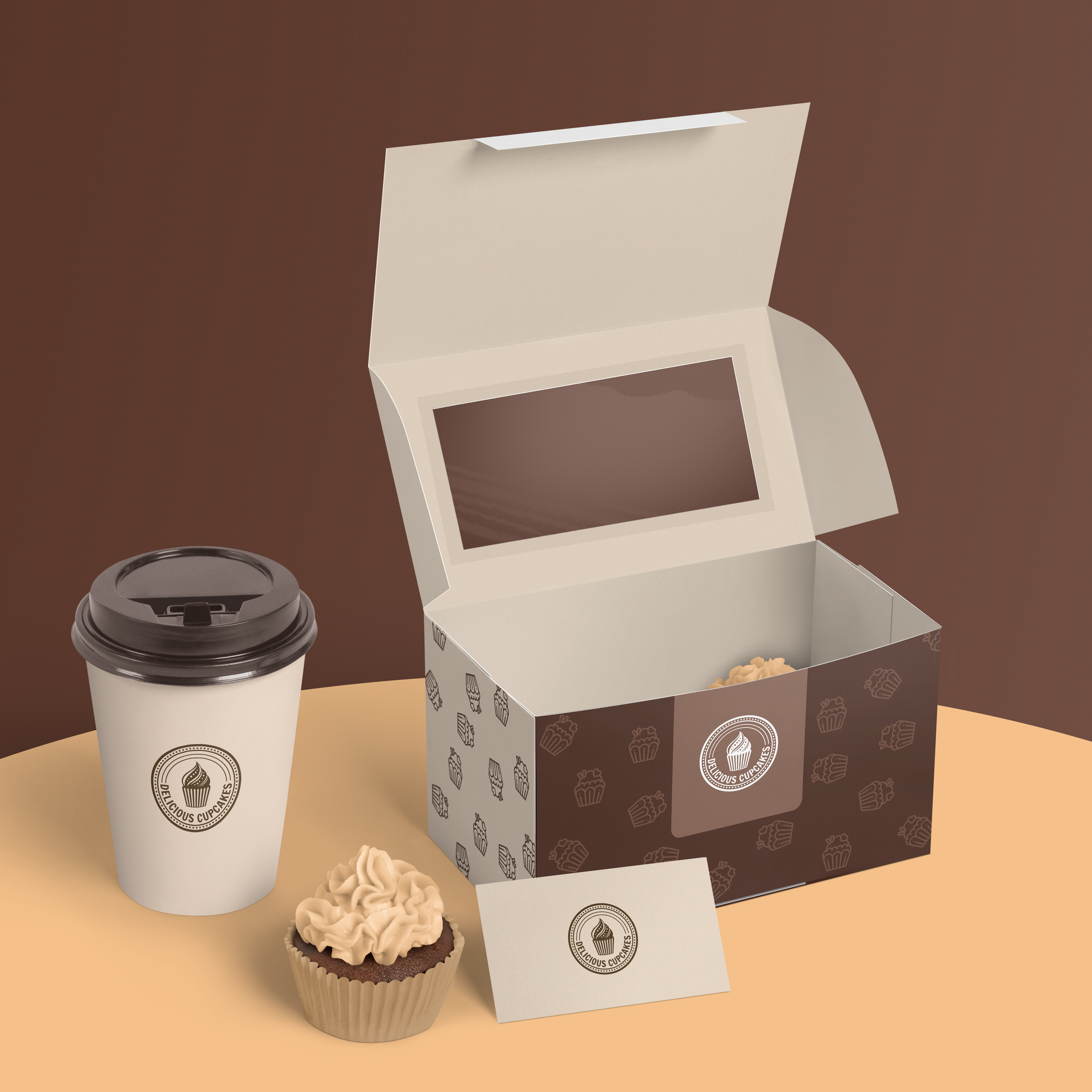 cupcake box with window and coffee cup